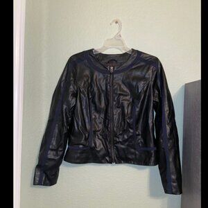 worthington petite black zip up leather jacket